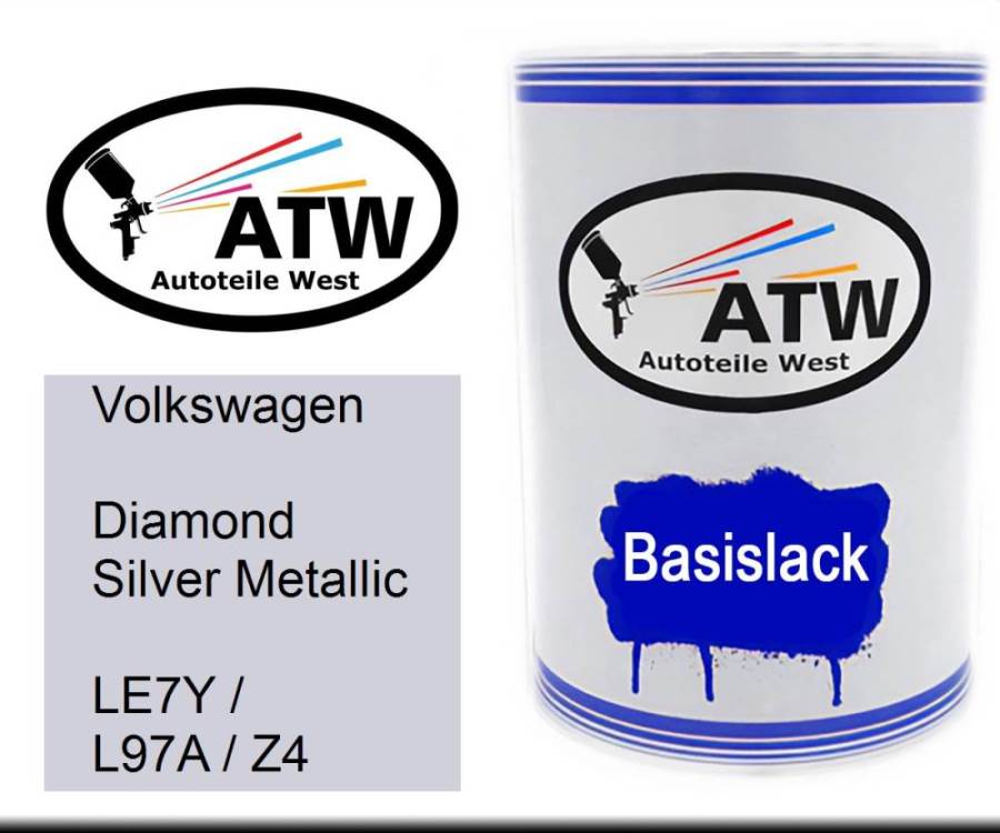 Volkswagen, Diamond Silver Metallic, LE7Y / L97A / Z4: 500ml Lackdose, von ATW Autoteile West.